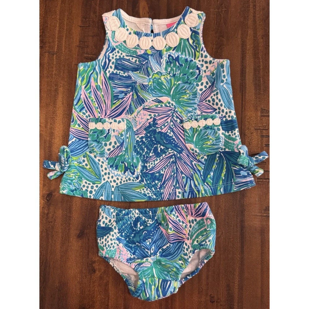 Lilly Pulitzer Baby Shift Dress "Botanical Green Holiday In The Sun" Sz 3-6 Mth